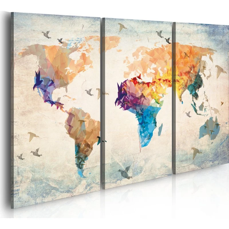 ARTGEIST Free as a bird - Geometrisk verdenskort triptych 120x80 cm