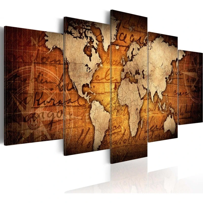 Artgeist Amber Map - Verdenskort på lærred, 100x50 cm