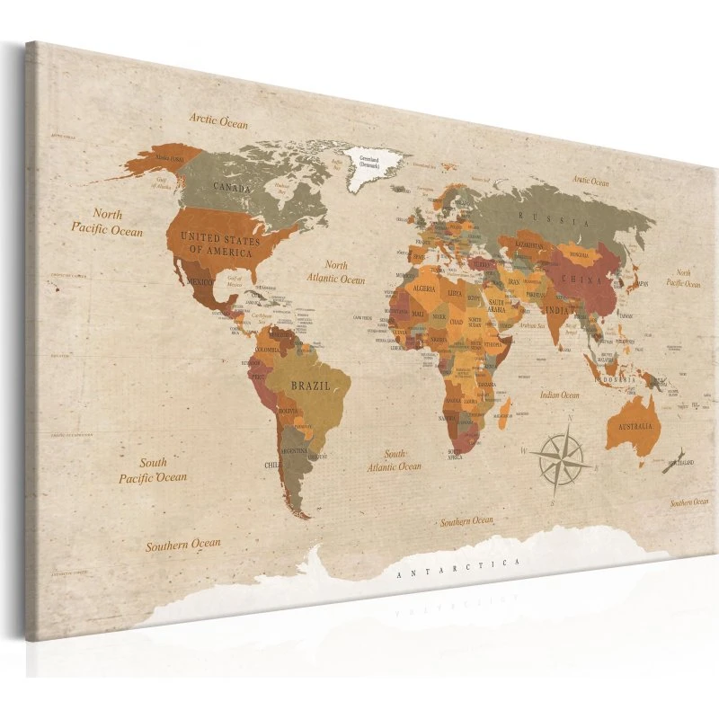 ARTGEIST World Map: Beige Chic, 120x80 cm, lærred