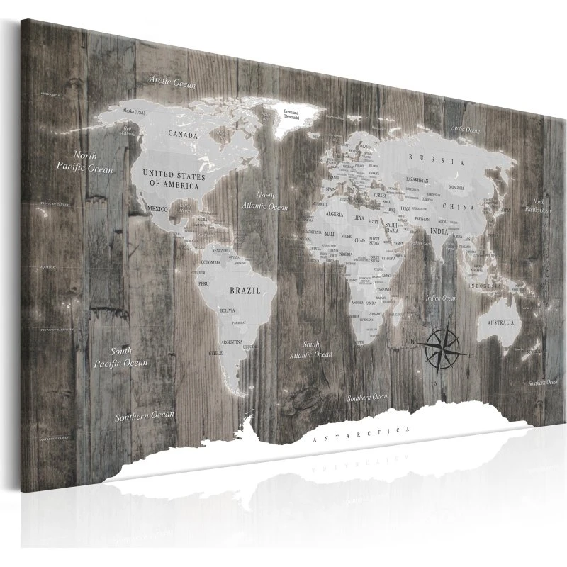 ARTGEIST World Map: Wooden World - 120x80 cm, træbaggrund på lærred