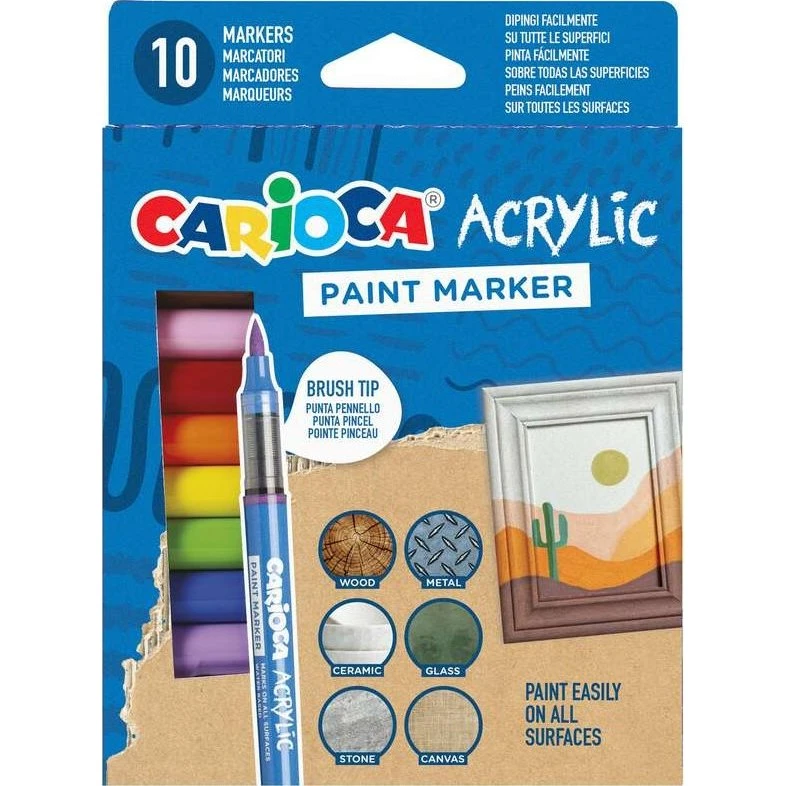 Carioca Akryl Tusser med Pensel - 10 Stk