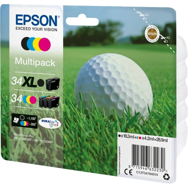 Epson 34XL Sort Gul Cyan Magenta - 4 Pakker