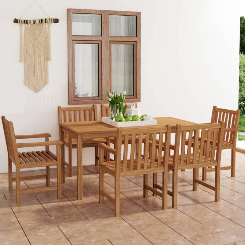 vidaXL 7-delt havespisesæt 160x80 cm massivt teaktræ