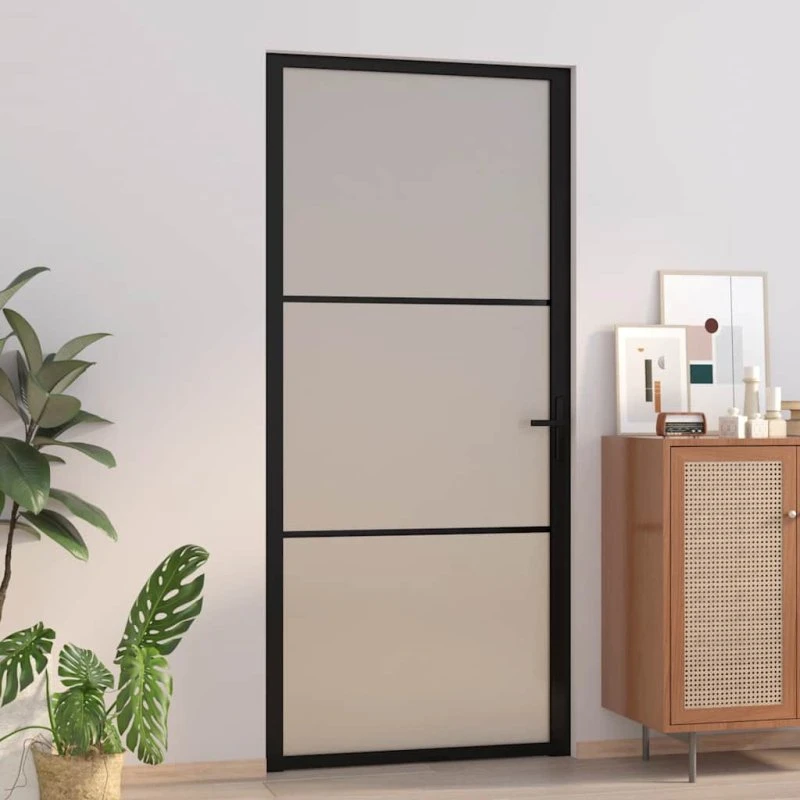vidaxL dør 93x201,5 cm sikkerhedsglas mat glas og aluminium sort