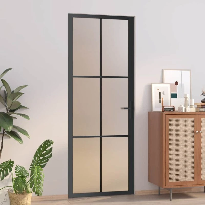 vidaxL dør 76x201,5 cm mat glas og aluminium sort