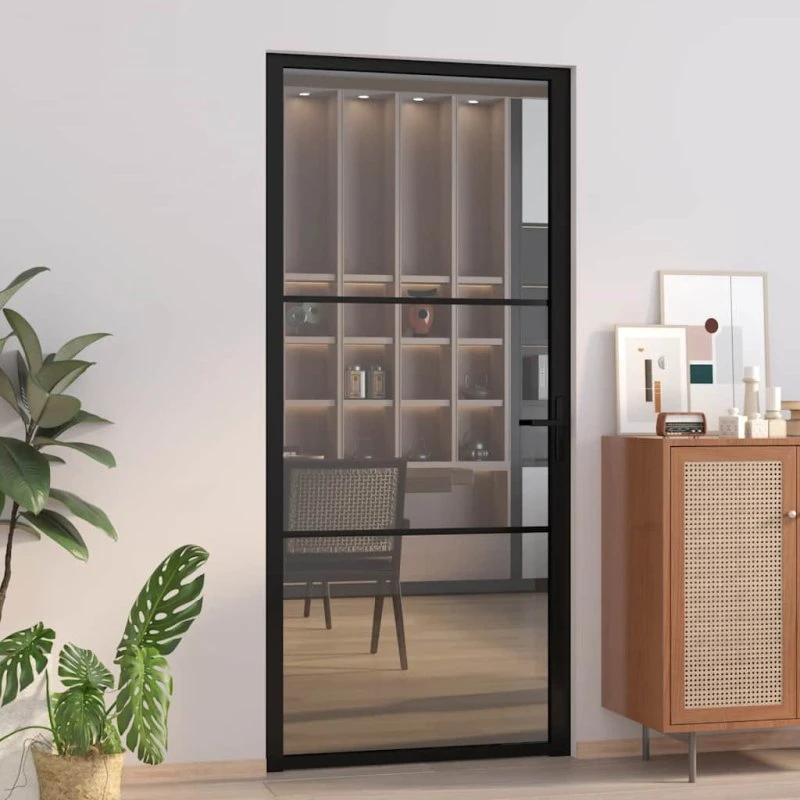 vidaxL dør 93x201,5 cm sikkerhedsglas og aluminium sort
