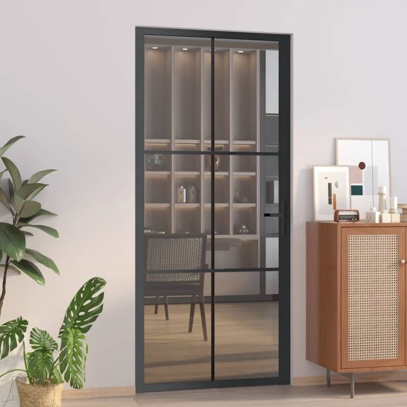 vidaxL dør 93x201,5 cm sikkerhedsglas og aluminium sort