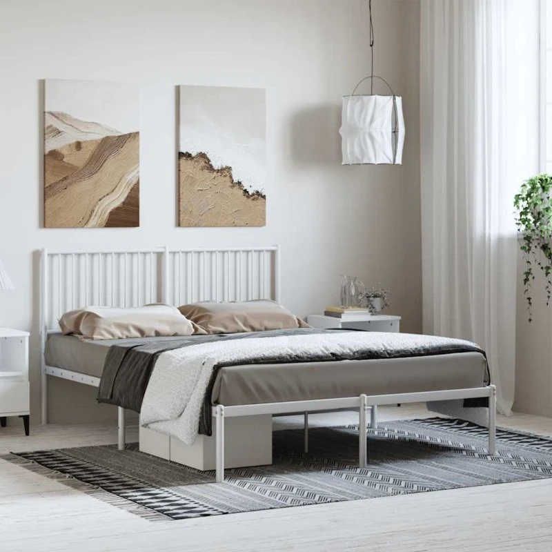 vidaXL Sengeramme Metal Hvid 135x190 cm med Sengegavl
