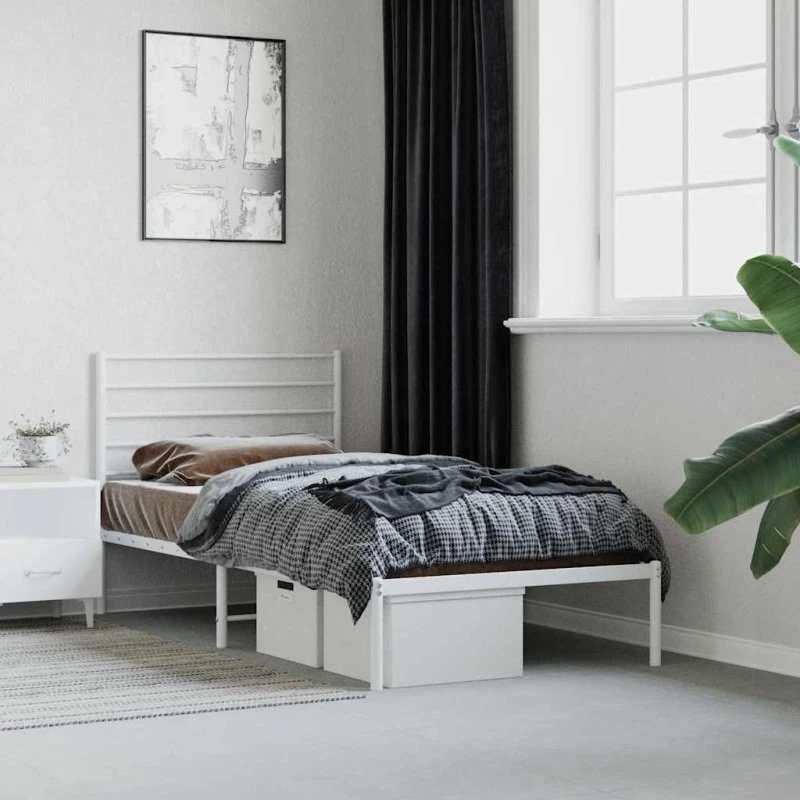 vidaXL Sengeramme med Sengegavl 90x200 cm Metal Hvid