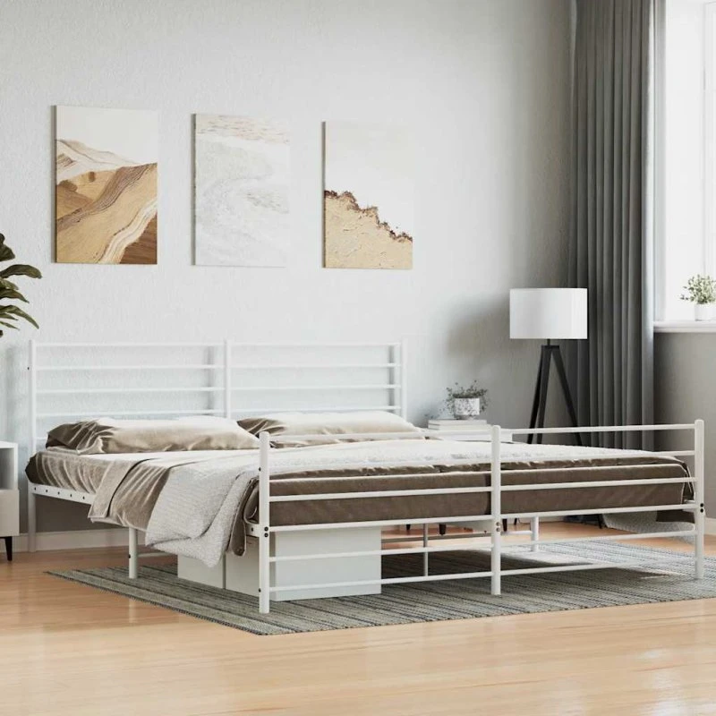 vidaXL Sengeramme 180x200 cm Metal Hvid med Sengegavl og Fodgærde