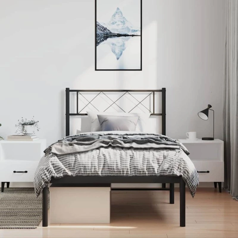 vidaXL Sengeramme med Sengegavl 100x200 cm, Metal, Sort