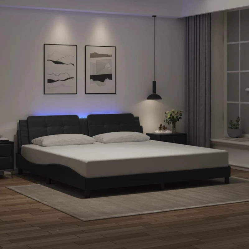 vidaXL Zadar 200x200 cm sengeramme med LED, sort