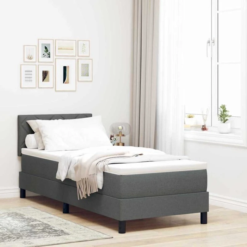 vidaXL Box spring seng med hovedgærde, mørkegrå, 80 x 200 cm