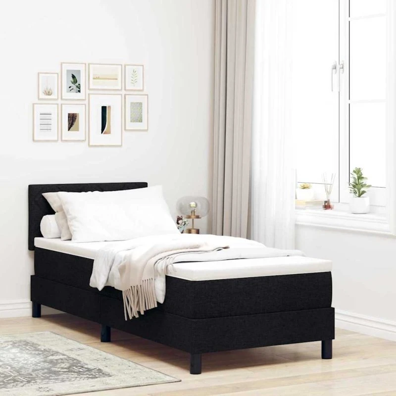 vidaXL Box spring seng med hovedgærde, Sort, 80 x 200 cm