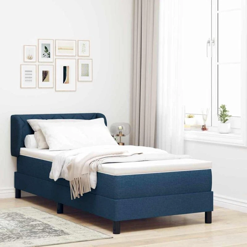 vidaXL Boxspring Seng med Madras og Hovedgærde, Blå 100 x 200 cm