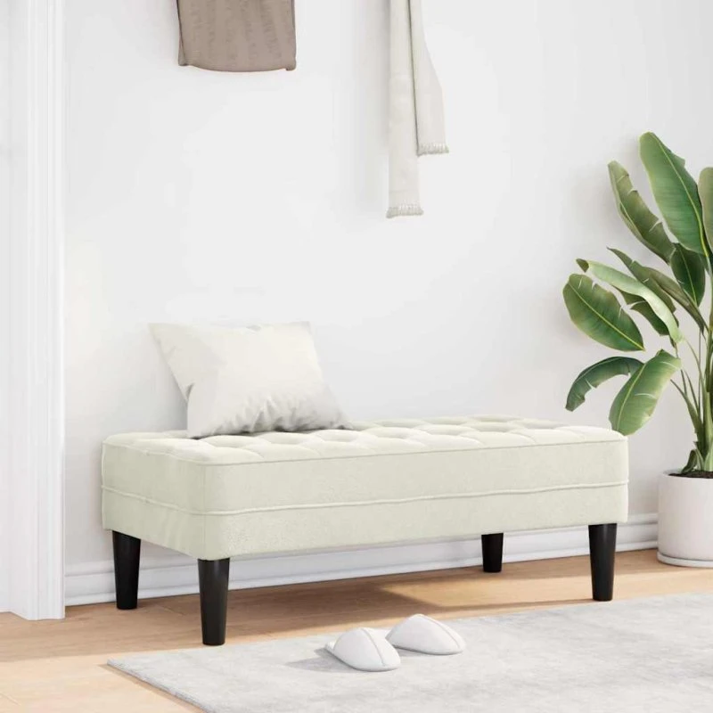 vidaXL bænk med pude, creme, 113 x 57 x 39 cm, fløjl