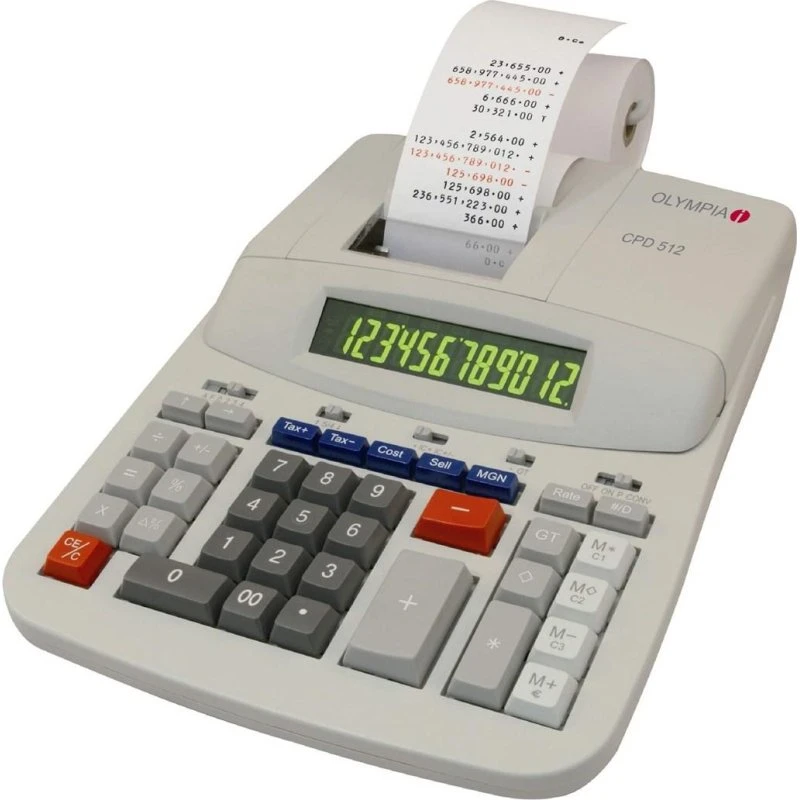 Olympia CPD 512 Bordregner med Printer, 12 Cifre, Hvid