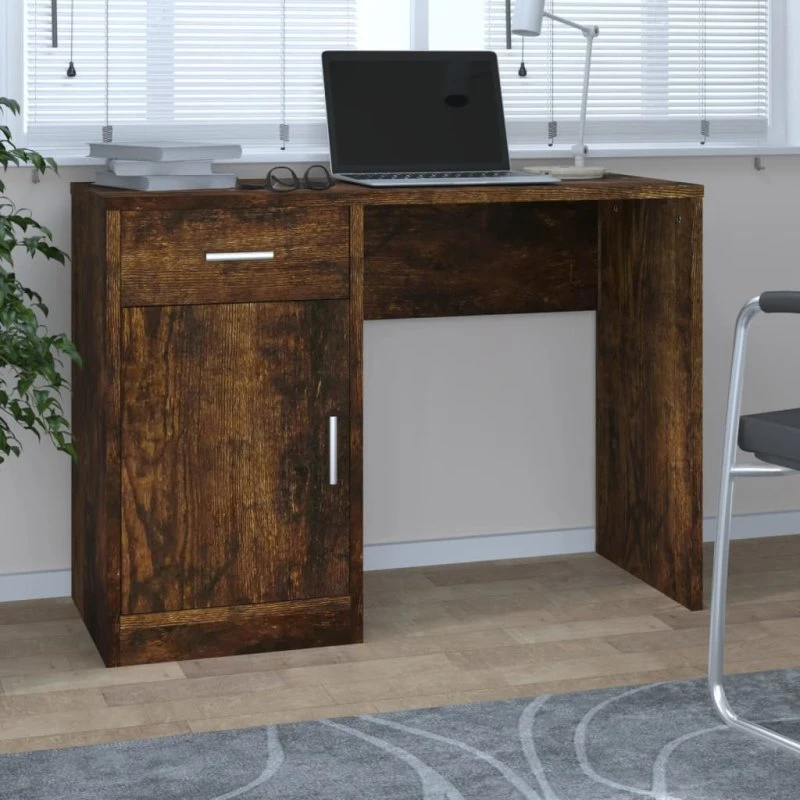 vidaXL Skrivebord med Skab 100x40x73 cm Røget Egetræ