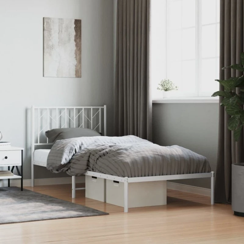 vidaXL Sengeramme 90x190 cm metal hvid med sengegavl