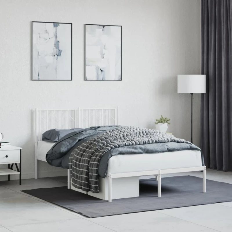 vidaXL Sengeramme 120x190 cm metal hvid med sengegavl