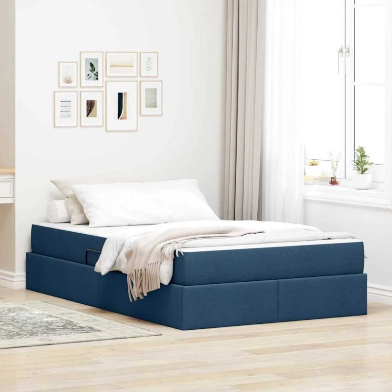 vidaXL Seng med opbevaring, blå 120 x 200 cm, polyestermadras