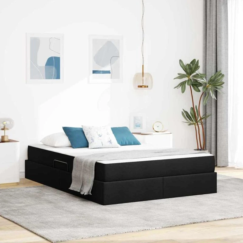 vidaXL Seng med opbevaring, 140 x 190 cm, sort