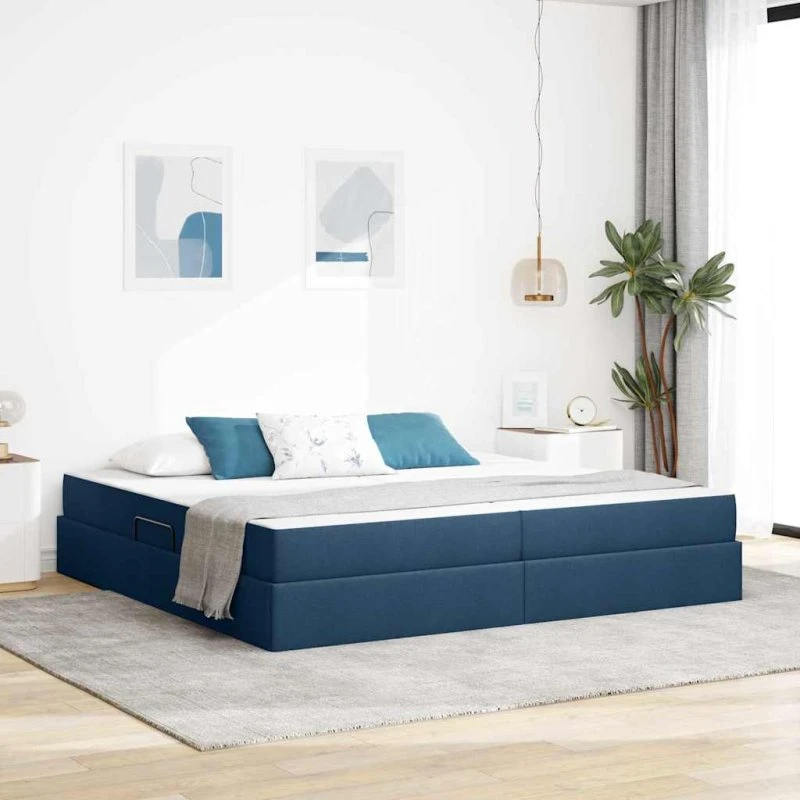 vidaXL Seng med opbevaring, 200 x 200 cm, blå, polyester