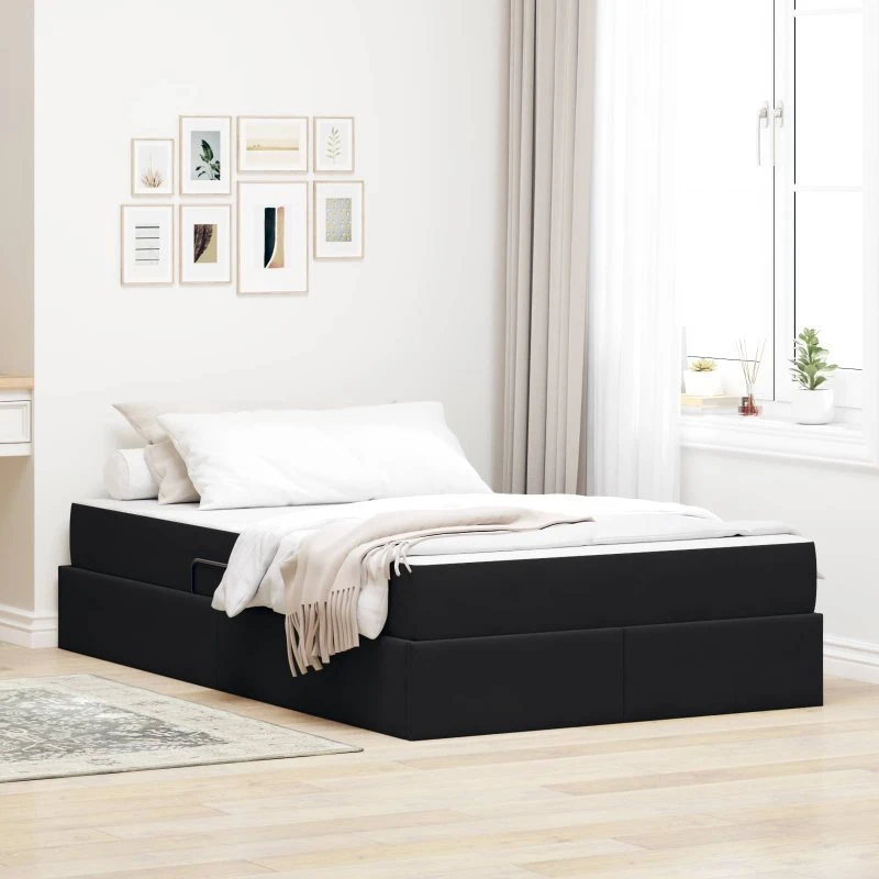 vidaXL Seng med opbevaring og madras, Sort, 120 x 190 cm