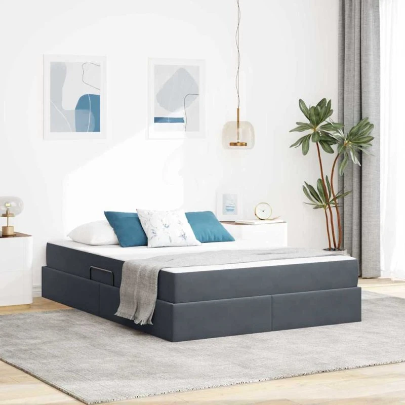 vidaXL Seng med opbevaring og madras 140 x 190 cm mørkegrå