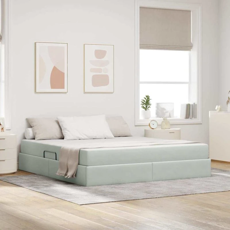 vidaXL Seng med opbevaring og madras Lysegrå 160x200 cm