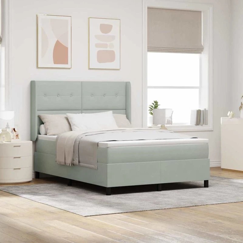 vidaXL Boxspring Seng med LED, Lysegrå, 160 x 200 cm, Fløjl