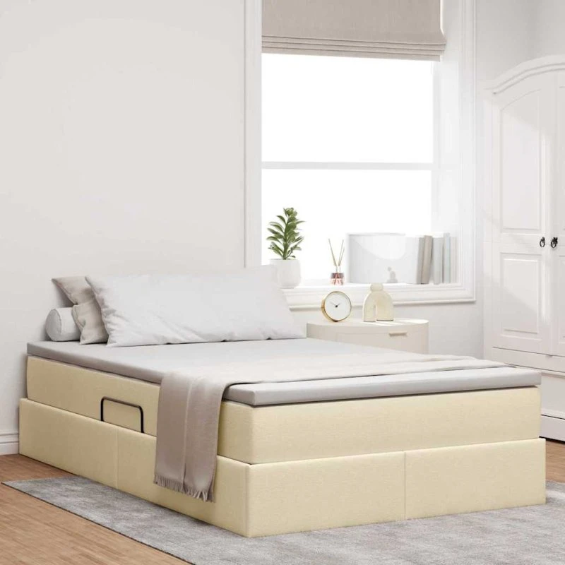 vidaXL Seng med opbevaring, creme 120 x 200 cm, polyester