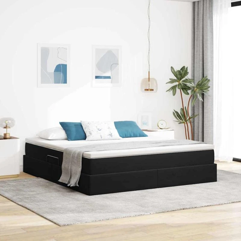 vidaXL Seng med opbevaring og madras, Sort, 180 x 200 cm