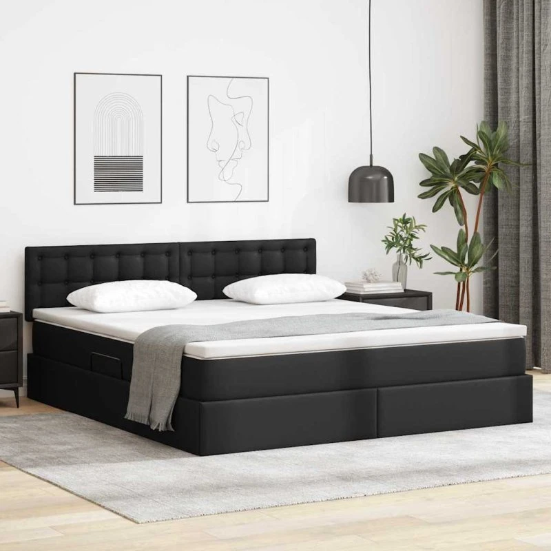 vidaXL Seng med opbevaring 180 x 200 cm Sort kunstlæder