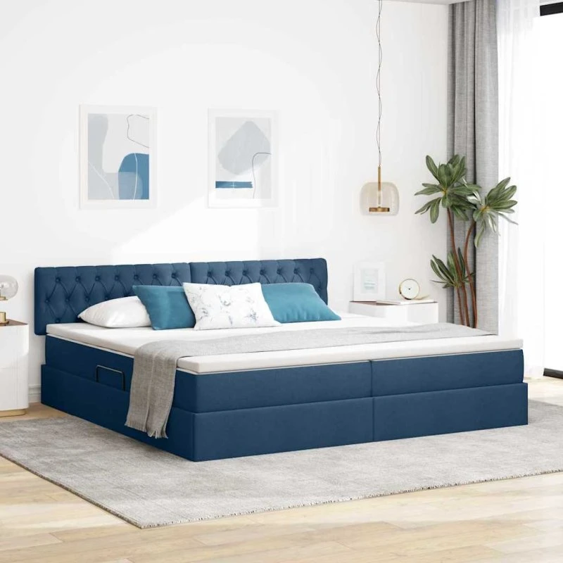 vidaXL Seng med opbevaring og madras, Blå, 200 x 200 cm, Træ