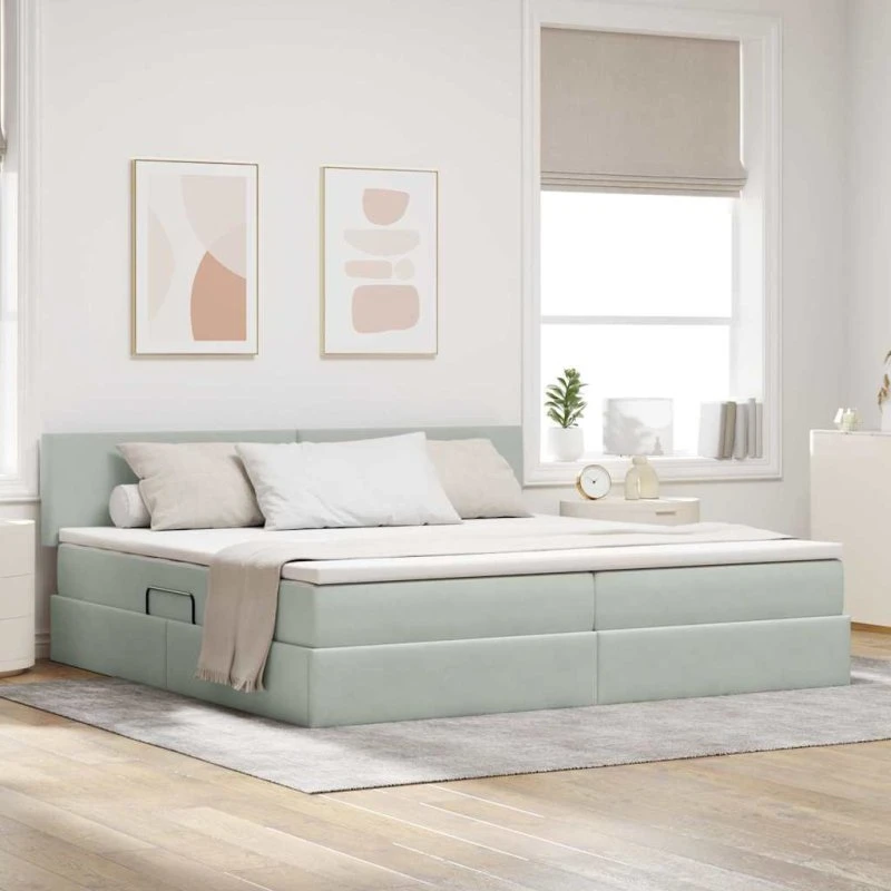 vidaXL Opbevaringsseng med madras Lysegrå 200 x 200 cm Fløjl