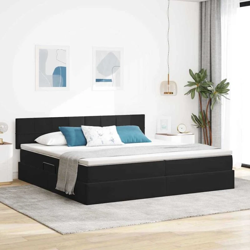 vidaXL Opbevaringsseng med madras, Sort 200 x 200 cm, Fløjl