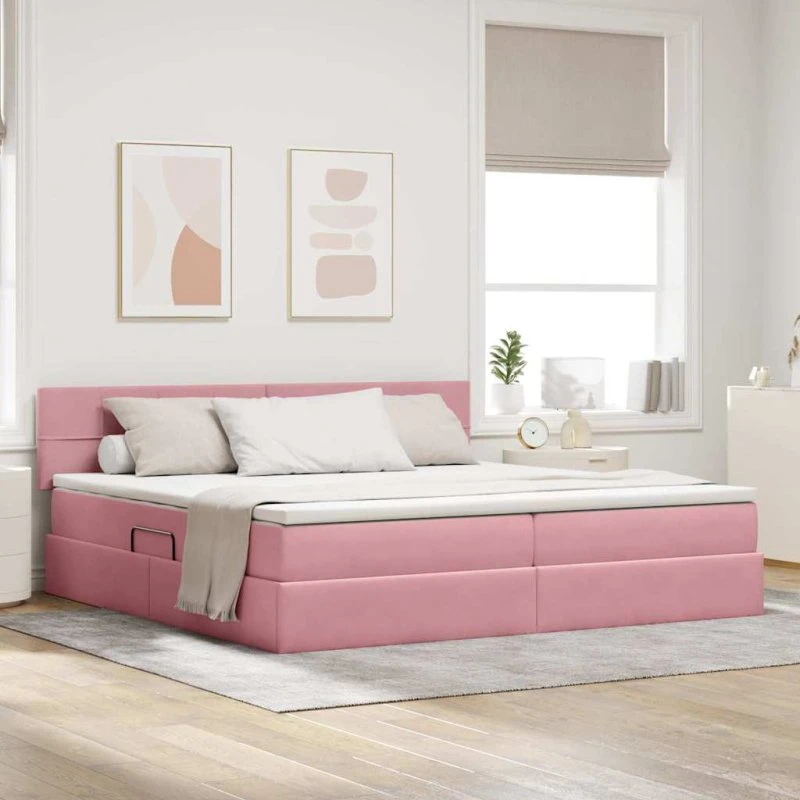 vidaXL Opbevaringsseng med madras Lyserød 200 x 200 cm
