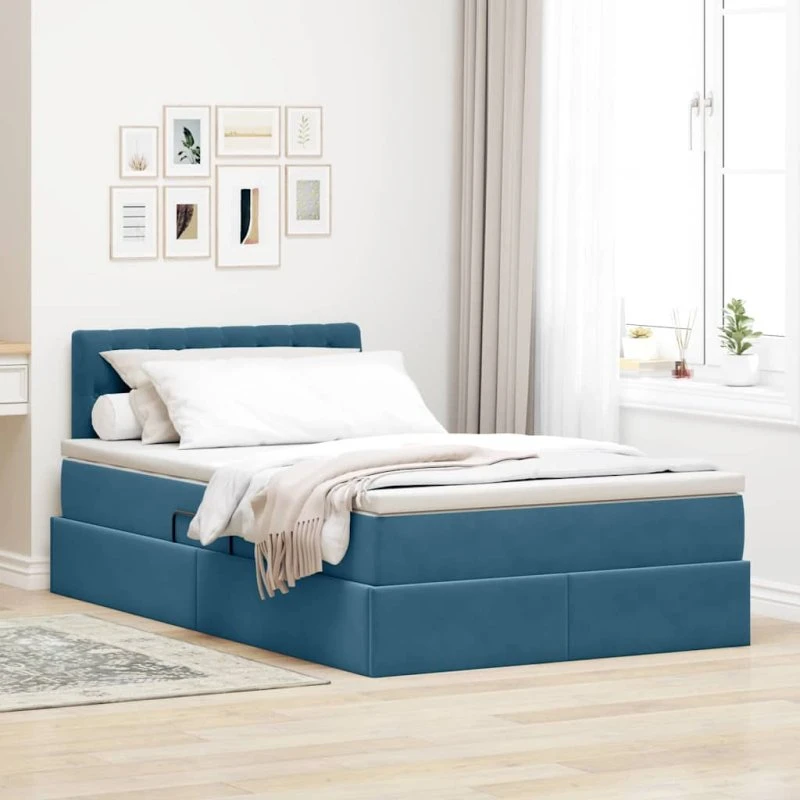 vidaXL Opbevaringsseng med madras Mørk blå 120 x 200 cm Fløjl