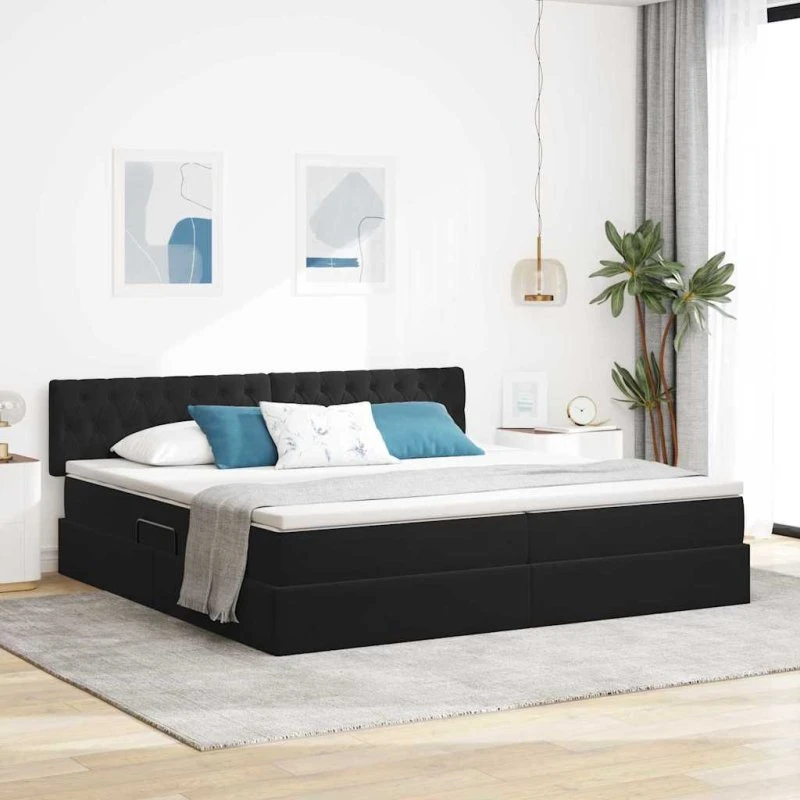 vidaXL Opbevaringsseng med madras, Sort 200 x 200 cm, Fløjl