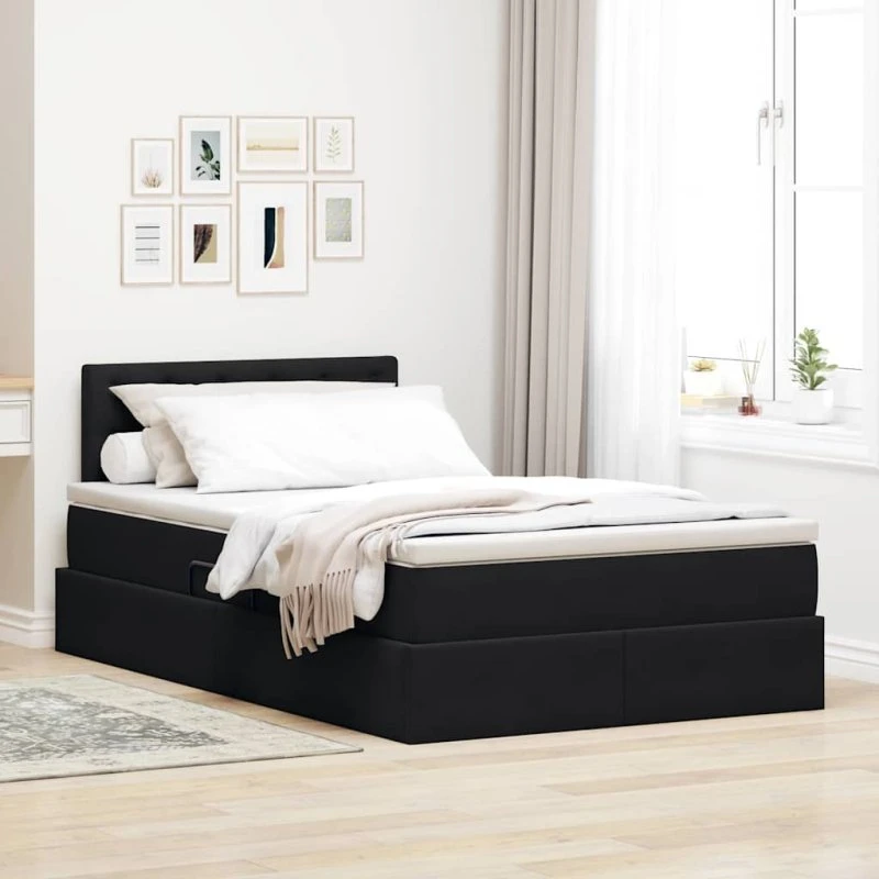 vidaXL Opbevaringsseng med madras, Sort, 120 x 190 cm