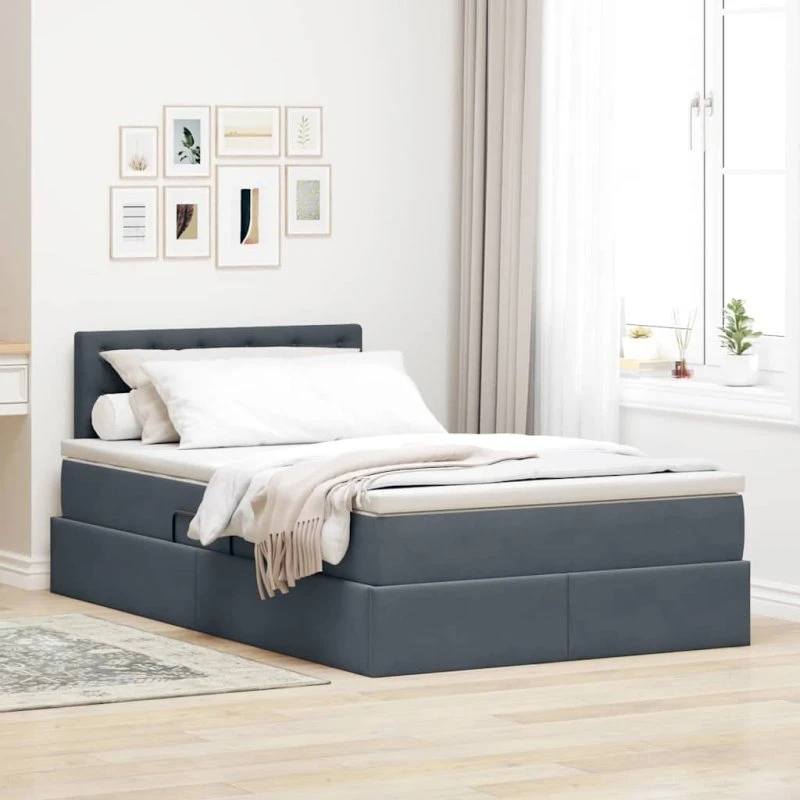 vidaXL Opbevaringsseng 120 x 200 cm Mørkegrå Fløjl