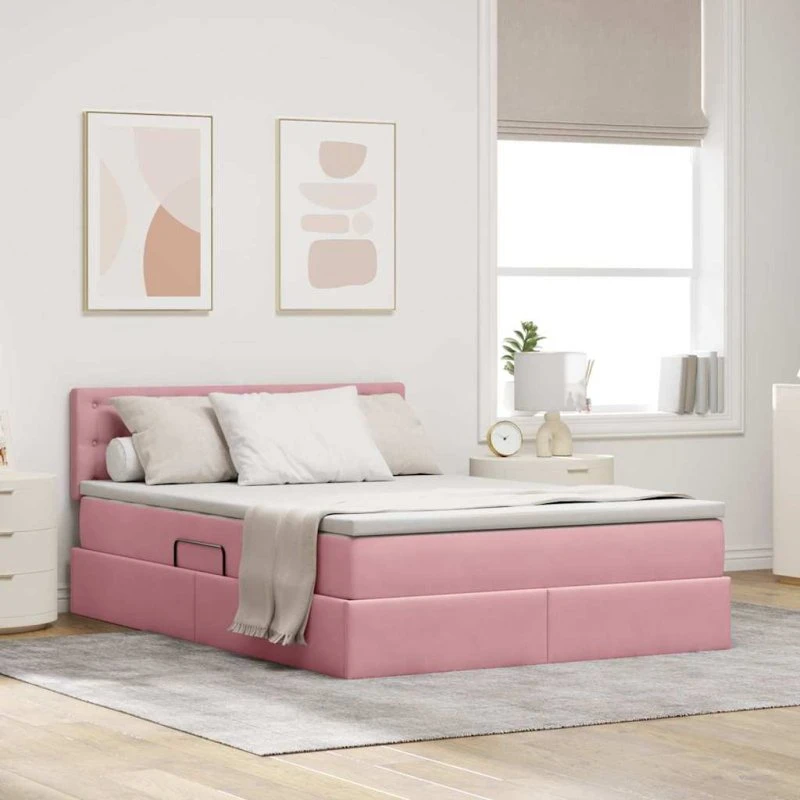 vidaXL Opbevaringsseng 140 x 190 cm Lyserød Fløjl