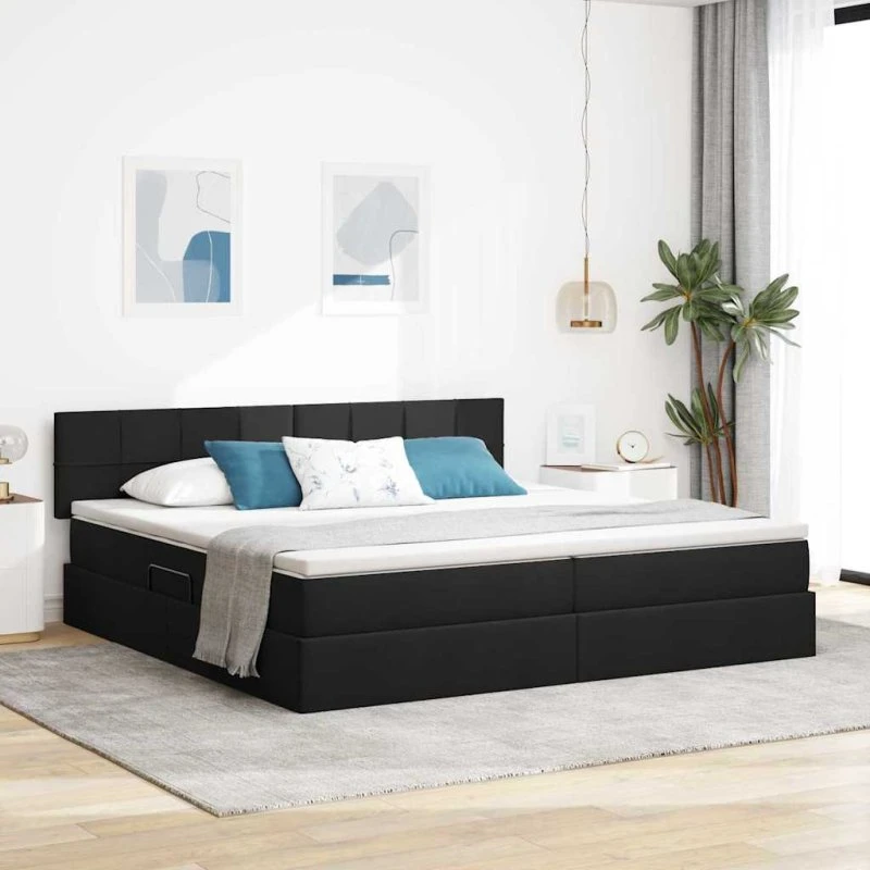 vidaXL LED Opbevaringsseng med Madras, Sort 200 x 200 cm