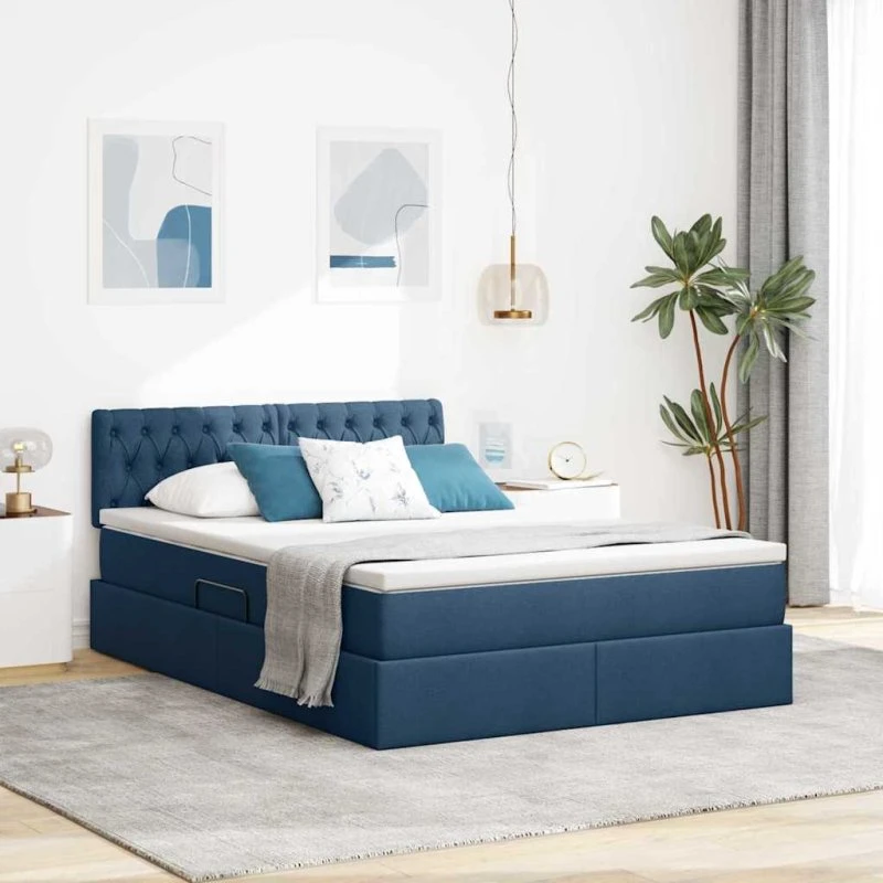 vidaXL LED Opbevaringsseng med Madras, Blå, 140 x 200 cm