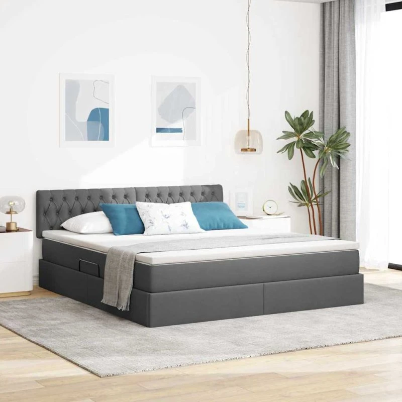 vidaXL LED-opbevaringsseng 160x200 cm Mørkegrå