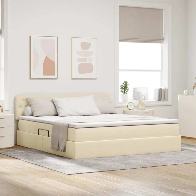 vidaXL LED Opbevaringsseng med Madras Creme 180x200 cm