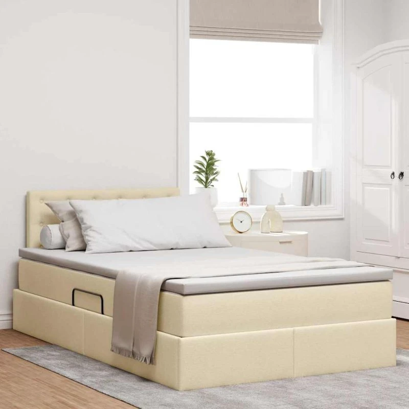 vidaXL LED-opbevaringsseng med madras, Creme, 120 x 200 cm