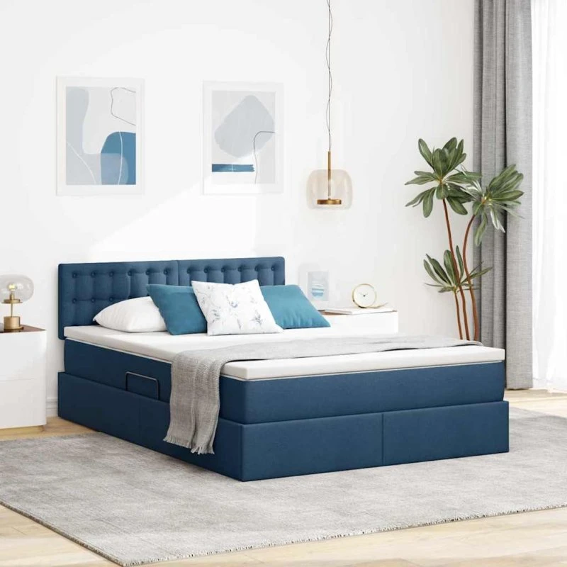 vidaXL LED Opbevaringsseng med Madras, Blå, 140 x 190 cm