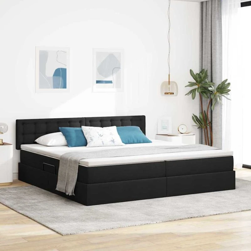 vidaXL LED Opbevaringsseng med Madras, Sort 200 x 200 cm